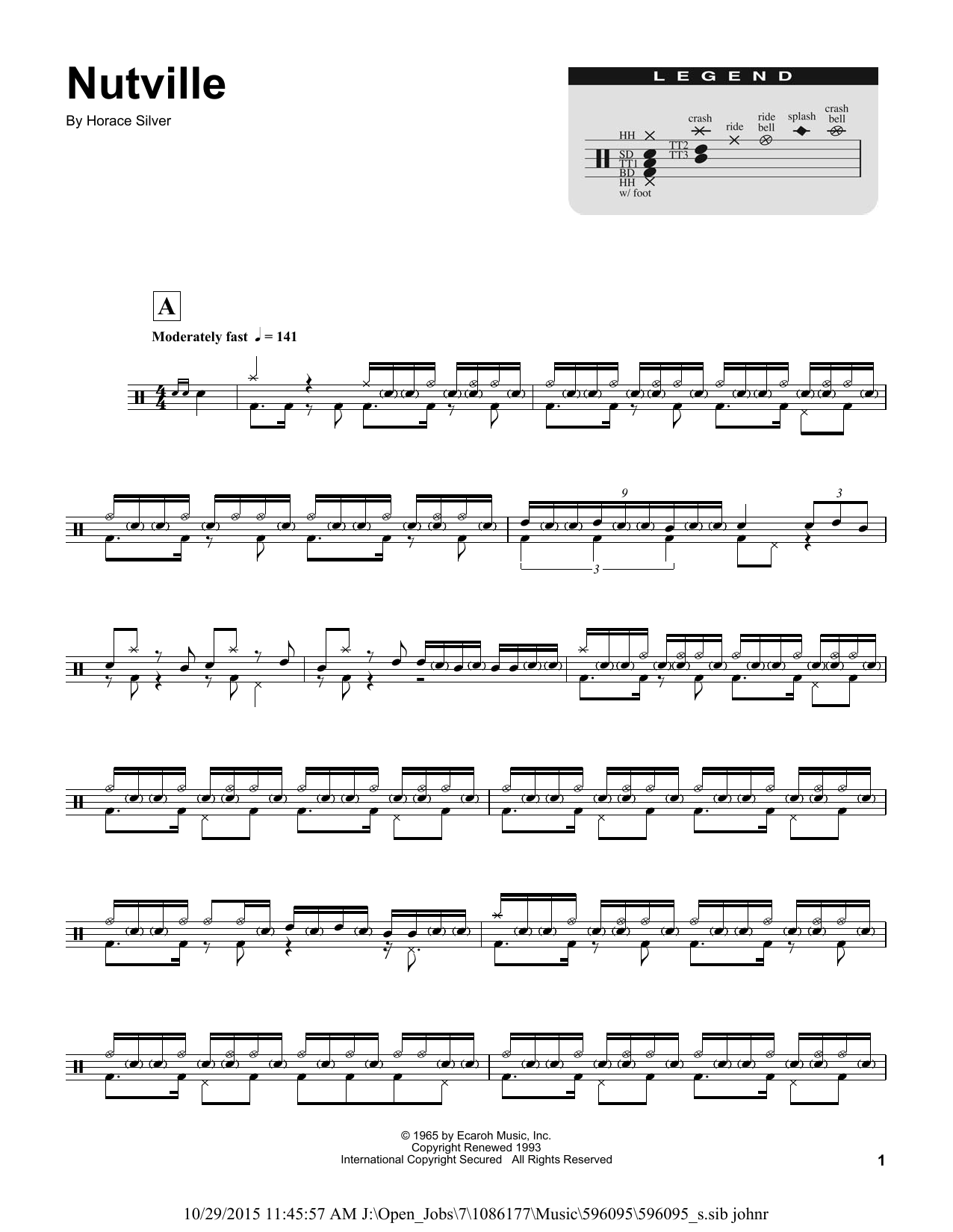 Download Buddy Rich Nutville Sheet Music and learn how to play Drums Transcription PDF digital score in minutes