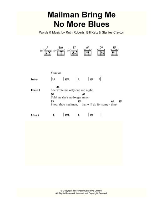 Download Buddy Holly Mailman Bring Me No More Blues Sheet Music and learn how to play Lyrics & Chords PDF digital score in minutes
