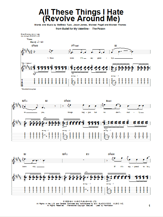 Download Bullet For My Valentine All These Things I Hate (Revolve Around Me) Sheet Music and learn how to play Guitar Tab PDF digital score in minutes