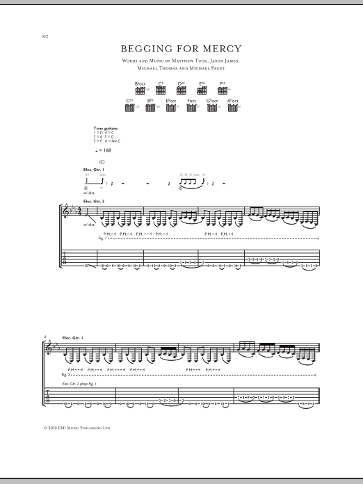 Download Bullet For My Valentine Begging For Mercy Sheet Music and learn how to play Guitar Tab PDF digital score in minutes