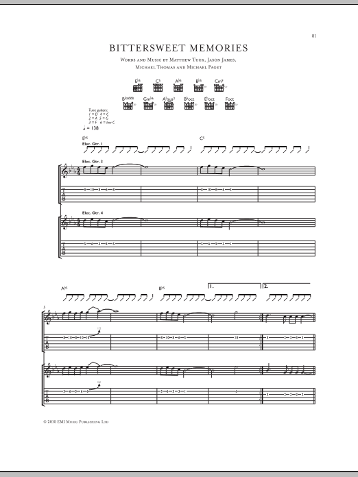 Download Bullet For My Valentine Bittersweet Memories Sheet Music and learn how to play Guitar Tab PDF digital score in minutes