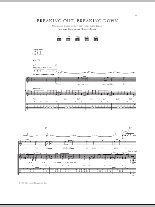 Download Bullet For My Valentine Breaking Out, Breaking Down Sheet Music and learn how to play Guitar Tab PDF digital score in minutes