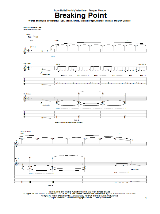 Download Bullet For My Valentine Breaking Point Sheet Music and learn how to play Guitar Tab PDF digital score in minutes