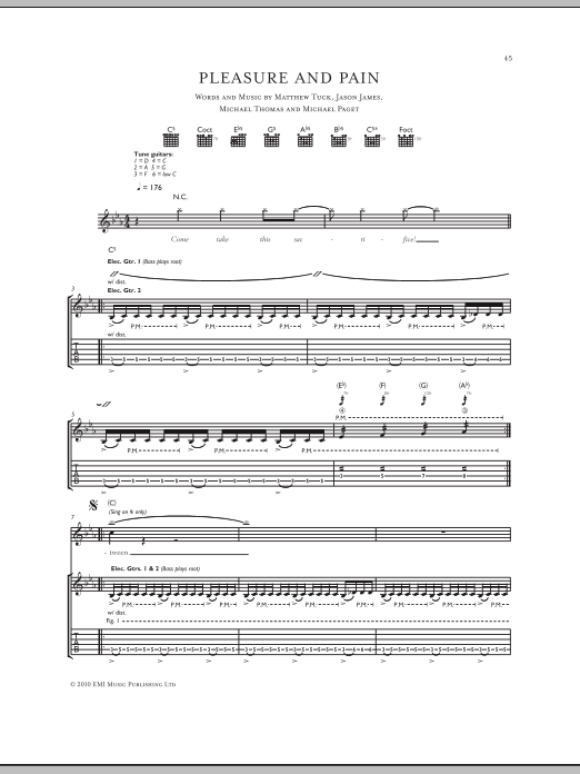 Download Bullet For My Valentine Pleasure And Pain Sheet Music and learn how to play Guitar Tab PDF digital score in minutes
