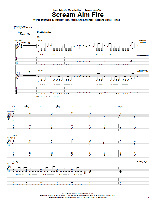 Download Bullet For My Valentine Scream Aim Fire Sheet Music and learn how to play Guitar Tab PDF digital score in minutes