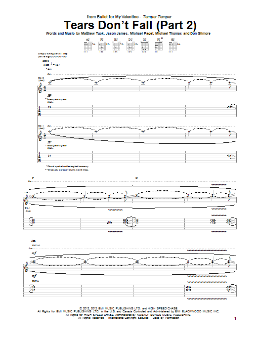 Download Bullet For My Valentine Tears Don't Fall (Part 2) Sheet Music and learn how to play Guitar Tab PDF digital score in minutes