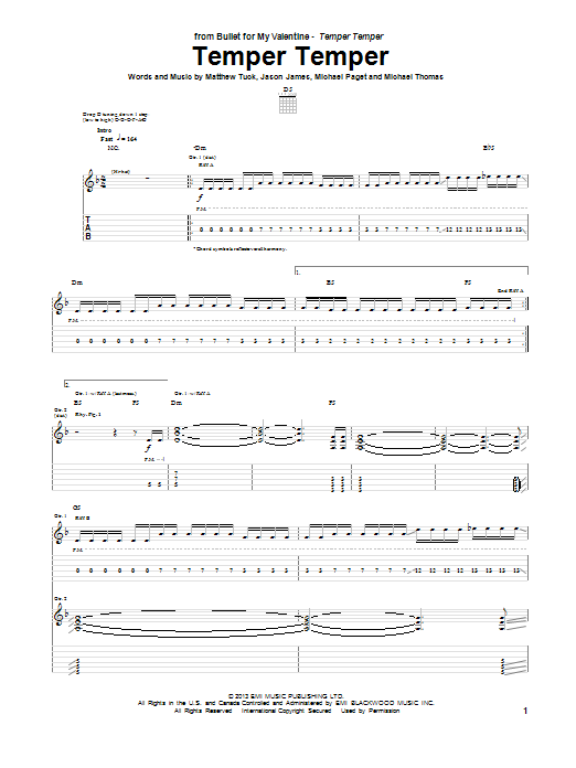 Download Bullet For My Valentine Temper Temper Sheet Music and learn how to play Guitar Tab PDF digital score in minutes