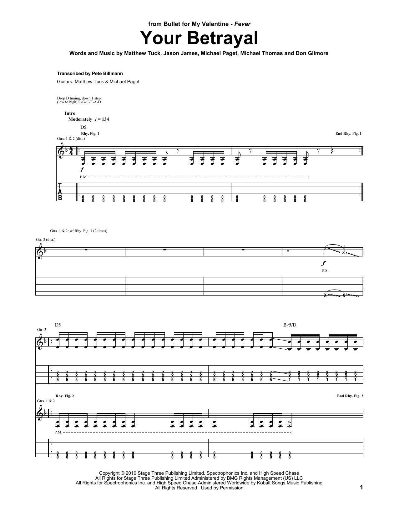 Download Bullet For My Valentine Your Betrayal Sheet Music and learn how to play Guitar Tab PDF digital score in minutes