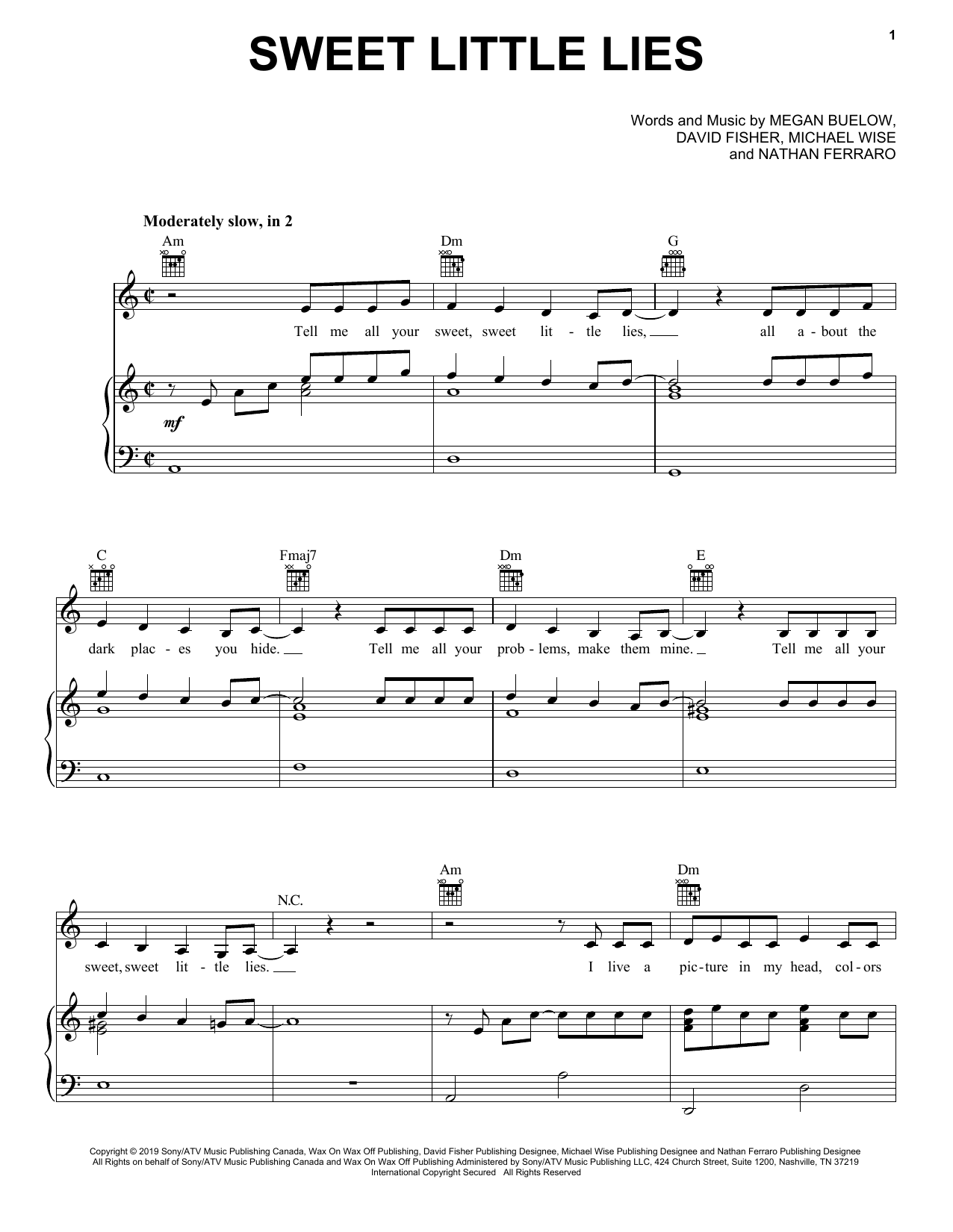 Download bülow Sweet Little Lies Sheet Music and learn how to play Piano, Vocal & Guitar Chords (Right-Hand Melody) PDF digital score in minutes