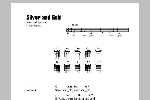 Download Burl Ives Silver And Gold Sheet Music and learn how to play Lyrics & Chords PDF digital score in minutes