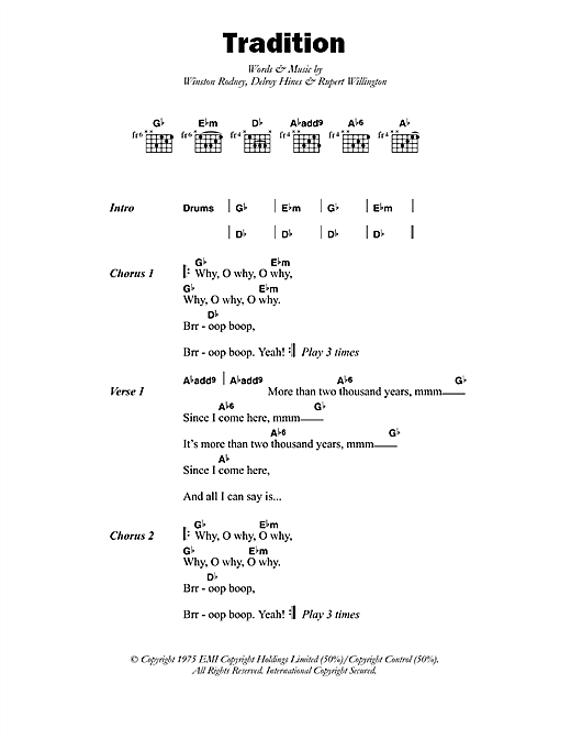 Download Burning Spear Tradition Sheet Music and learn how to play Lyrics & Chords PDF digital score in minutes