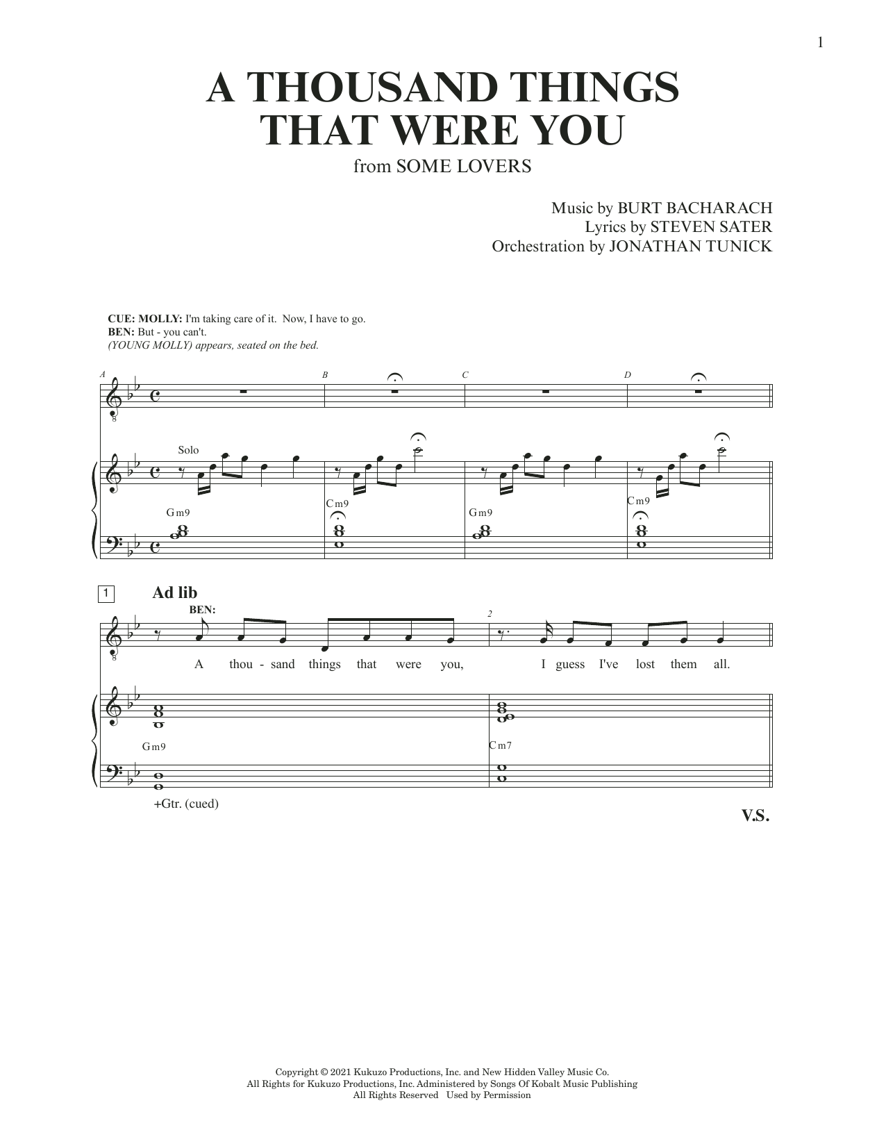 Download Burt Bacharach & Steven Sater A Thousand Things That Were You (from Some Lovers) Sheet Music and learn how to play Piano & Vocal PDF digital score in minutes