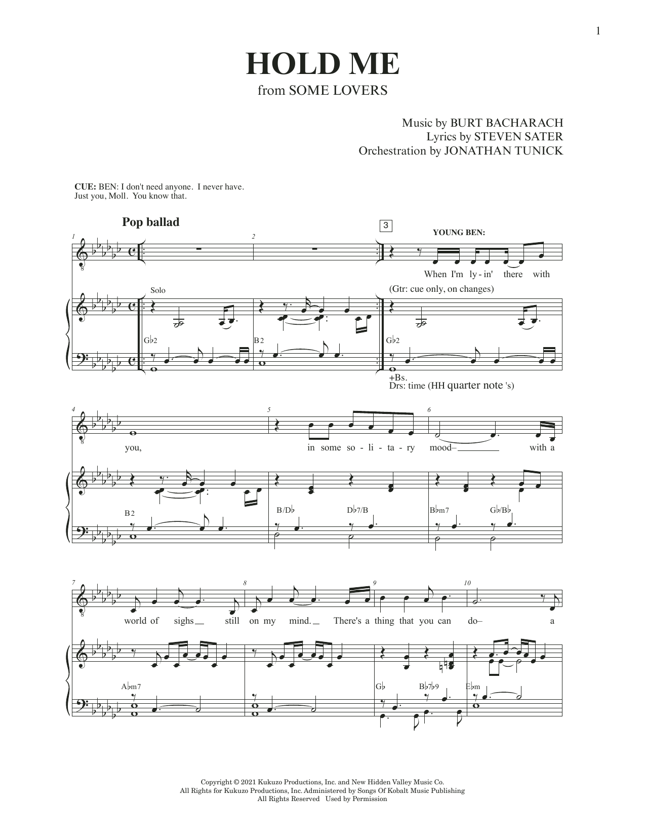 Download Burt Bacharach & Steven Sater Hold Me (from Some Lovers) Sheet Music and learn how to play Piano & Vocal PDF digital score in minutes