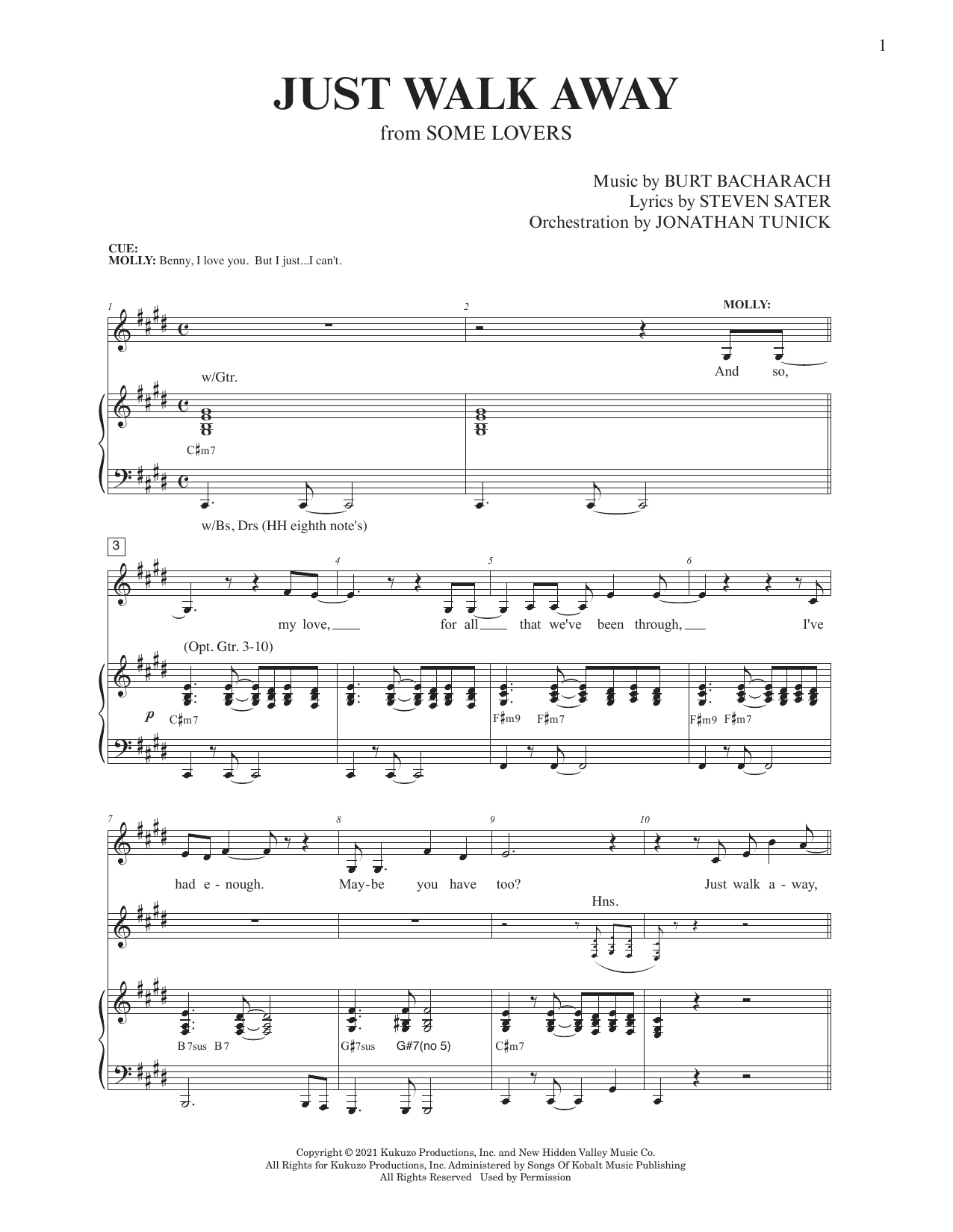 Download Burt Bacharach & Steven Sater Just Walk Away (from Some Lovers) Sheet Music and learn how to play Piano & Vocal PDF digital score in minutes