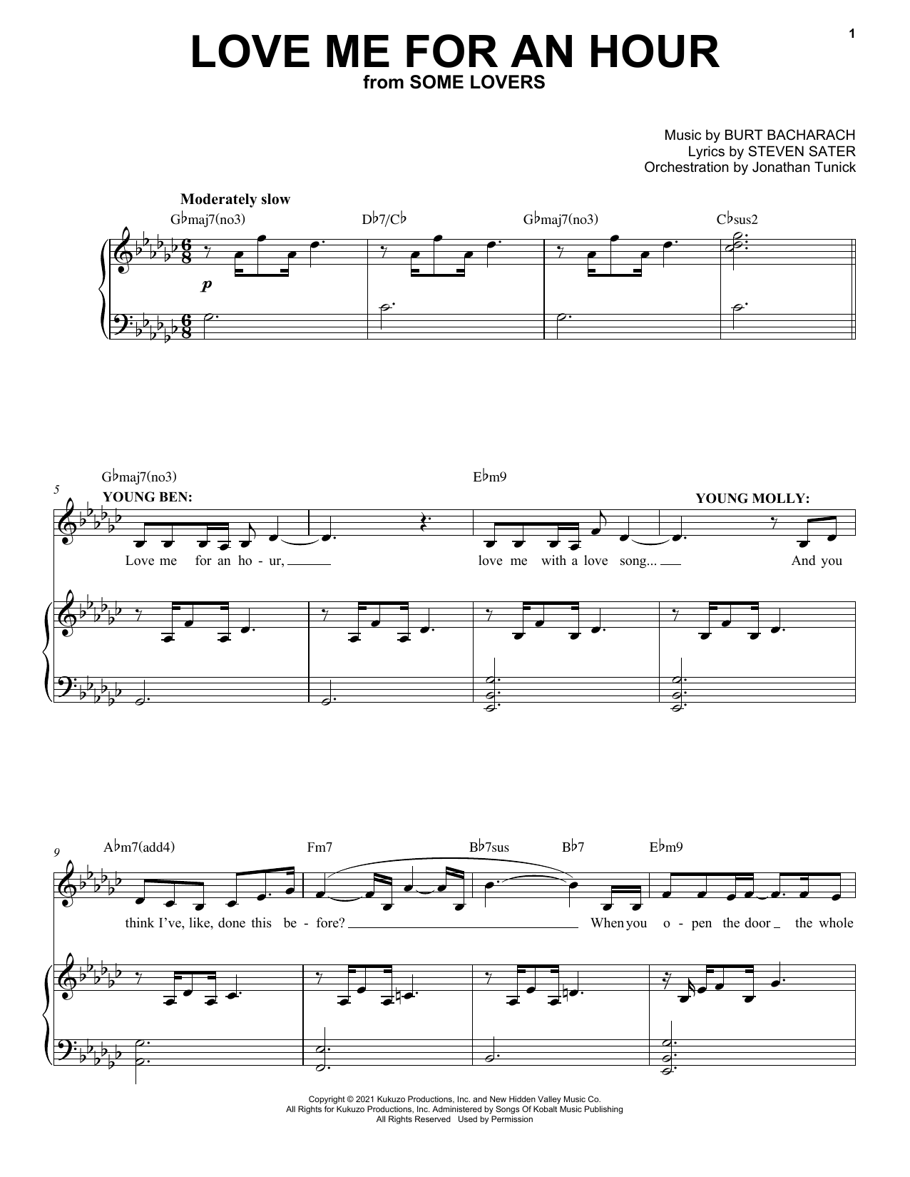 Download Burt Bacharach & Steven Sater Love Me For An Hour (from Some Lovers) Sheet Music and learn how to play Piano & Vocal PDF digital score in minutes