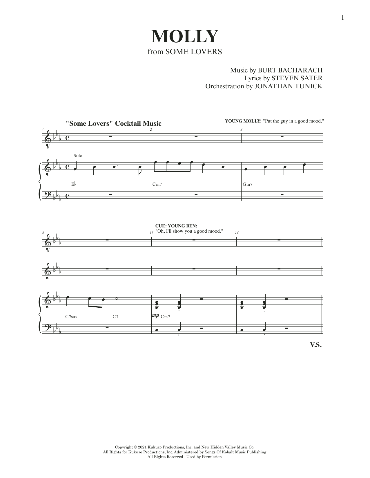 Download Burt Bacharach & Steven Sater Molly (from Some Lovers) Sheet Music and learn how to play Piano & Vocal PDF digital score in minutes