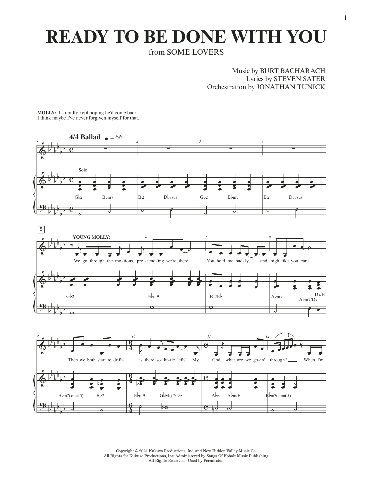 Download Burt Bacharach & Steven Sater Ready To Be Done With You (from Some Lovers) Sheet Music and learn how to play Piano & Vocal PDF digital score in minutes