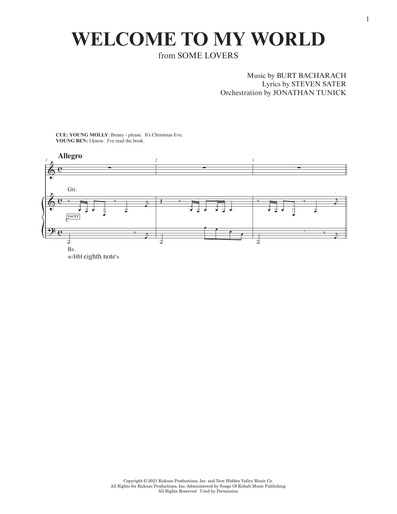 Download Burt Bacharach & Steven Sater Welcome To My World (from Some Lovers) Sheet Music and learn how to play Piano & Vocal PDF digital score in minutes