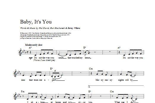 Download Burt Bacharach Baby, It's You Sheet Music and learn how to play Melody Line, Lyrics & Chords PDF digital score in minutes