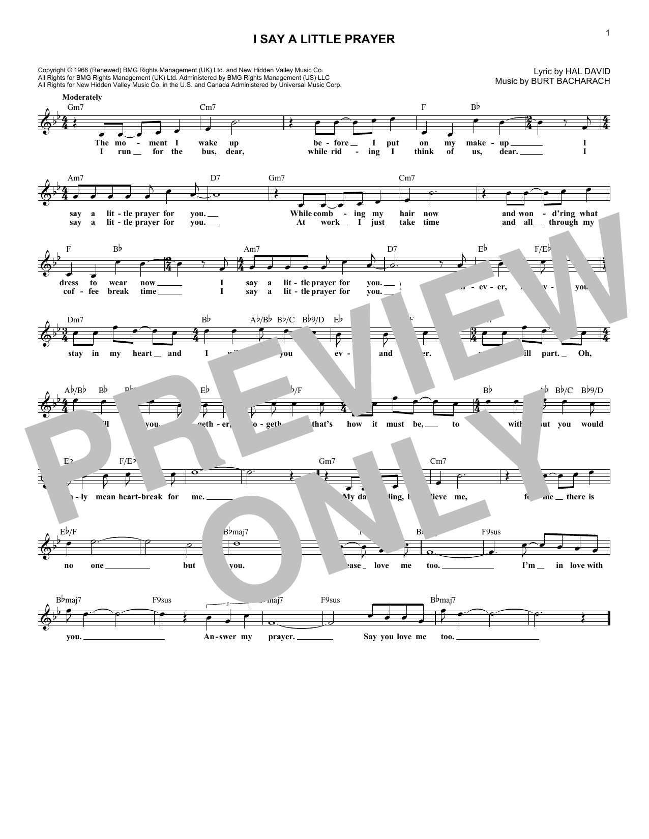 Download Burt Bacharach I Say A Little Prayer Sheet Music and learn how to play Lead Sheet / Fake Book PDF digital score in minutes