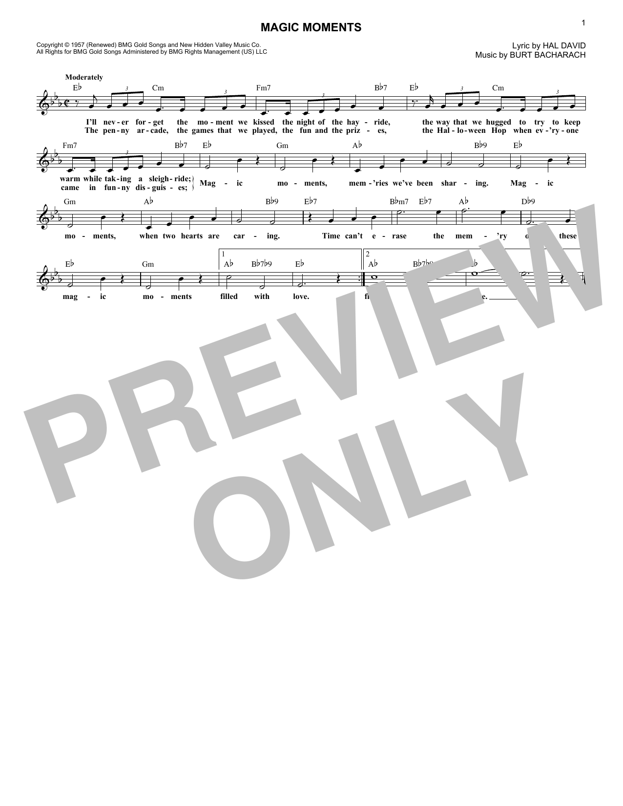 Download Burt Bacharach Magic Moments Sheet Music and learn how to play Lead Sheet / Fake Book PDF digital score in minutes