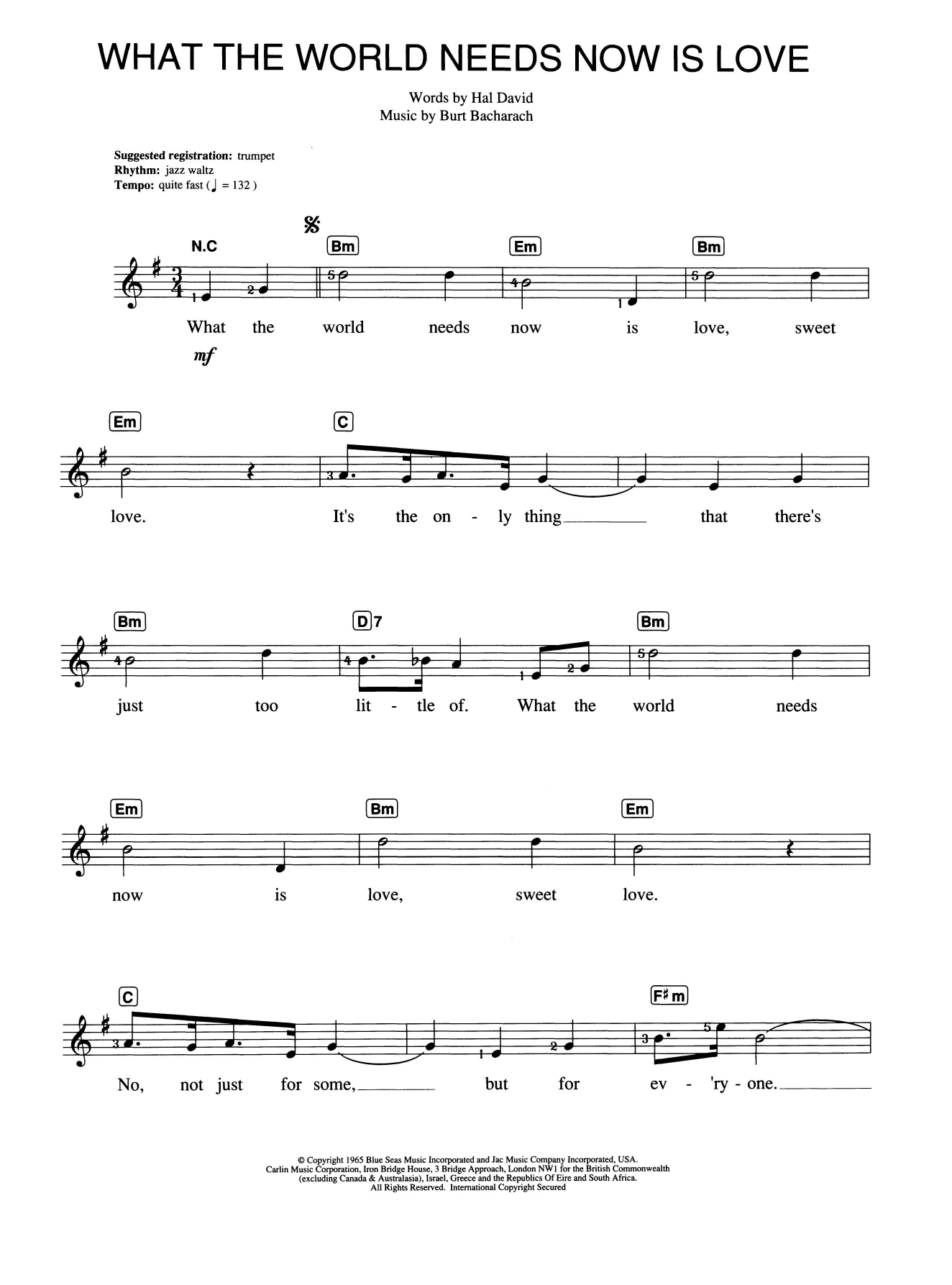 Download Burt Bacharach What The World Needs Now Is Love Sheet Music and learn how to play Solo Guitar PDF digital score in minutes