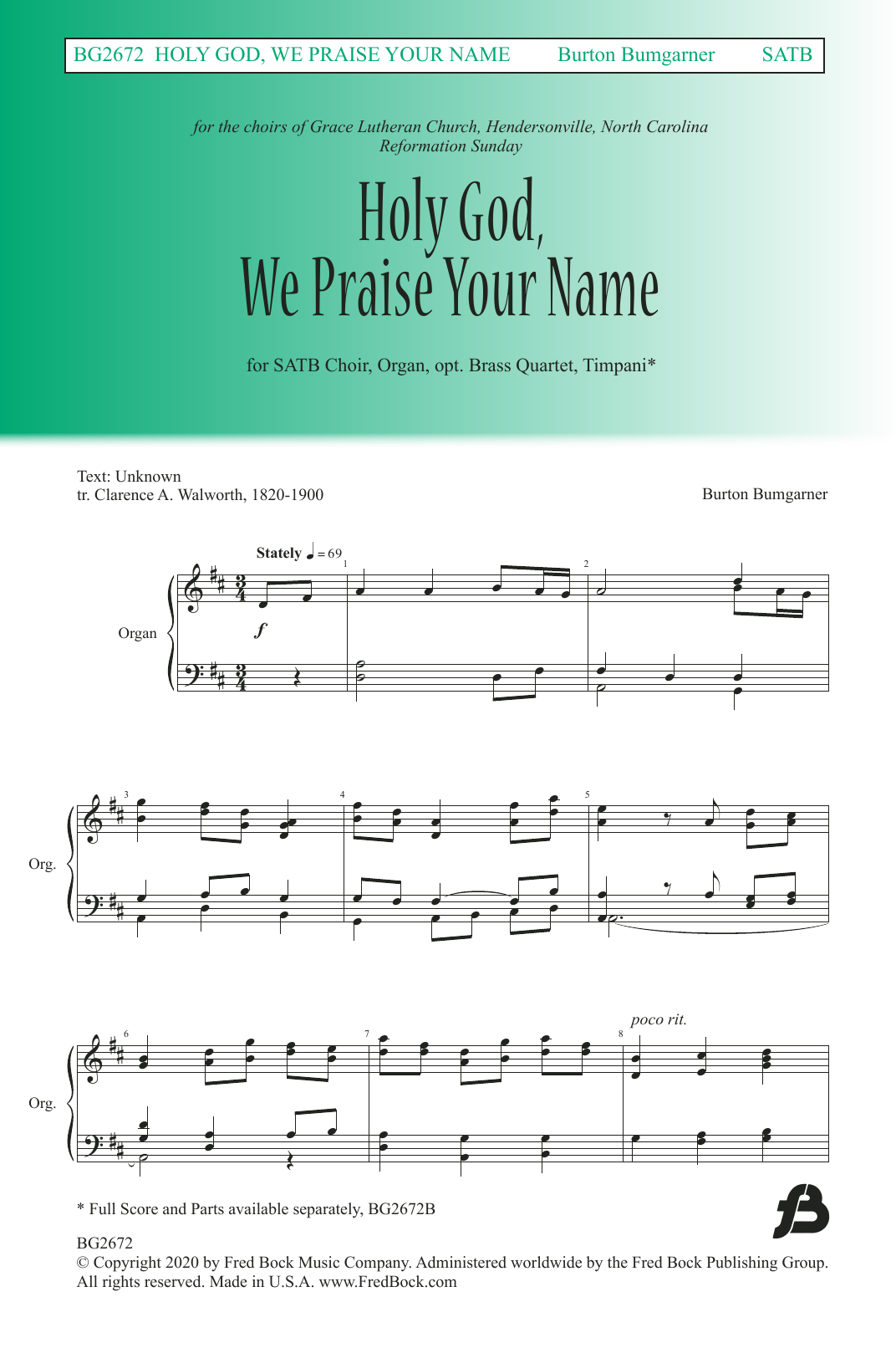 Download Burton Bumgarner Holy God We Praise Your Name Sheet Music and learn how to play SATB Choir PDF digital score in minutes