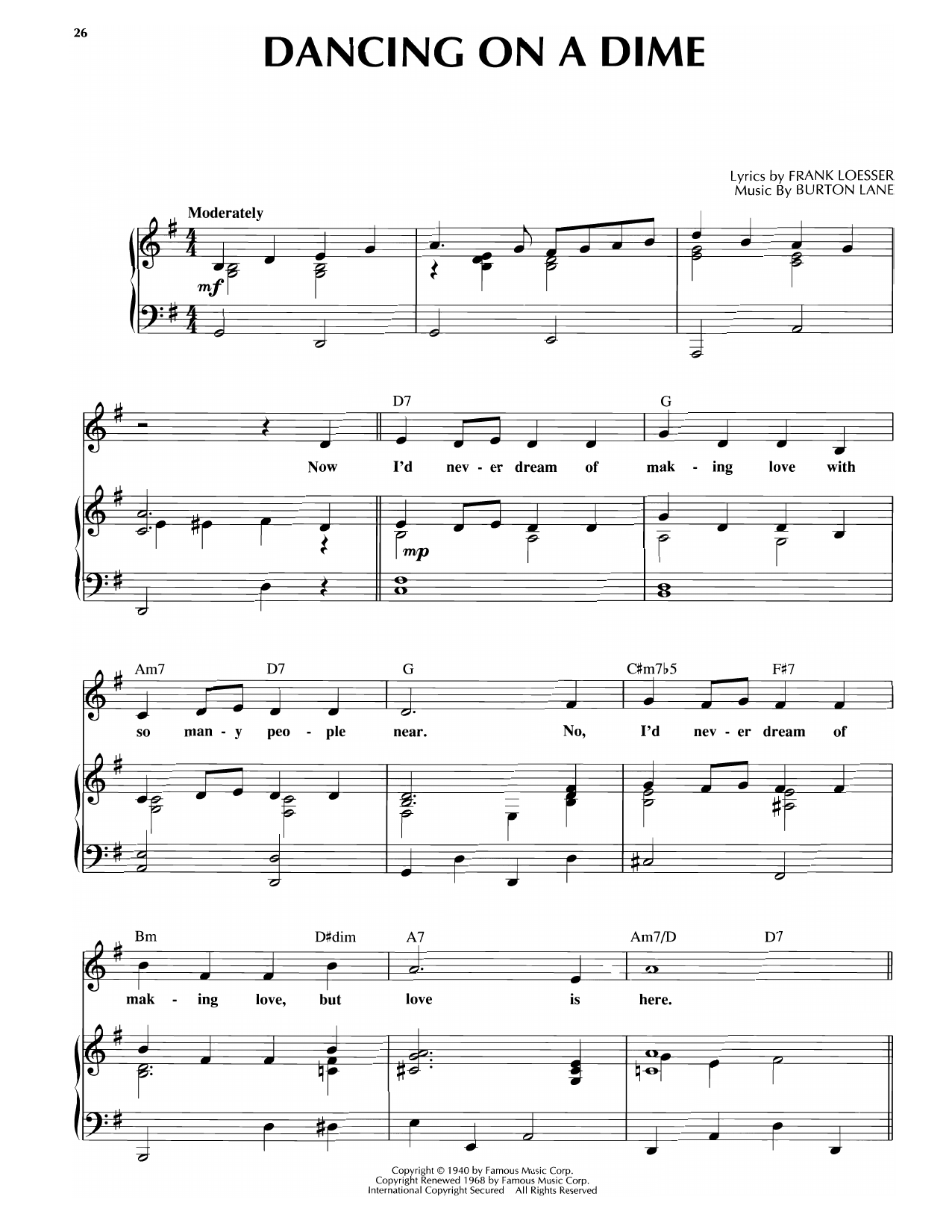 Download Burton Lane Dancing On A Dime Sheet Music and learn how to play Piano, Vocal & Guitar Chords (Right-Hand Melody) PDF digital score in minutes