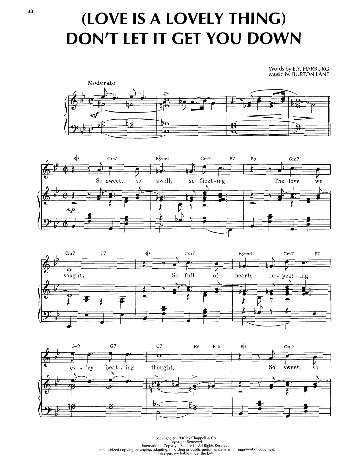 Download Burton Lane Don't Let It Get You Down (from Laffing Room Only) Sheet Music and learn how to play Piano, Vocal & Guitar Chords (Right-Hand Melody) PDF digital score in minutes
