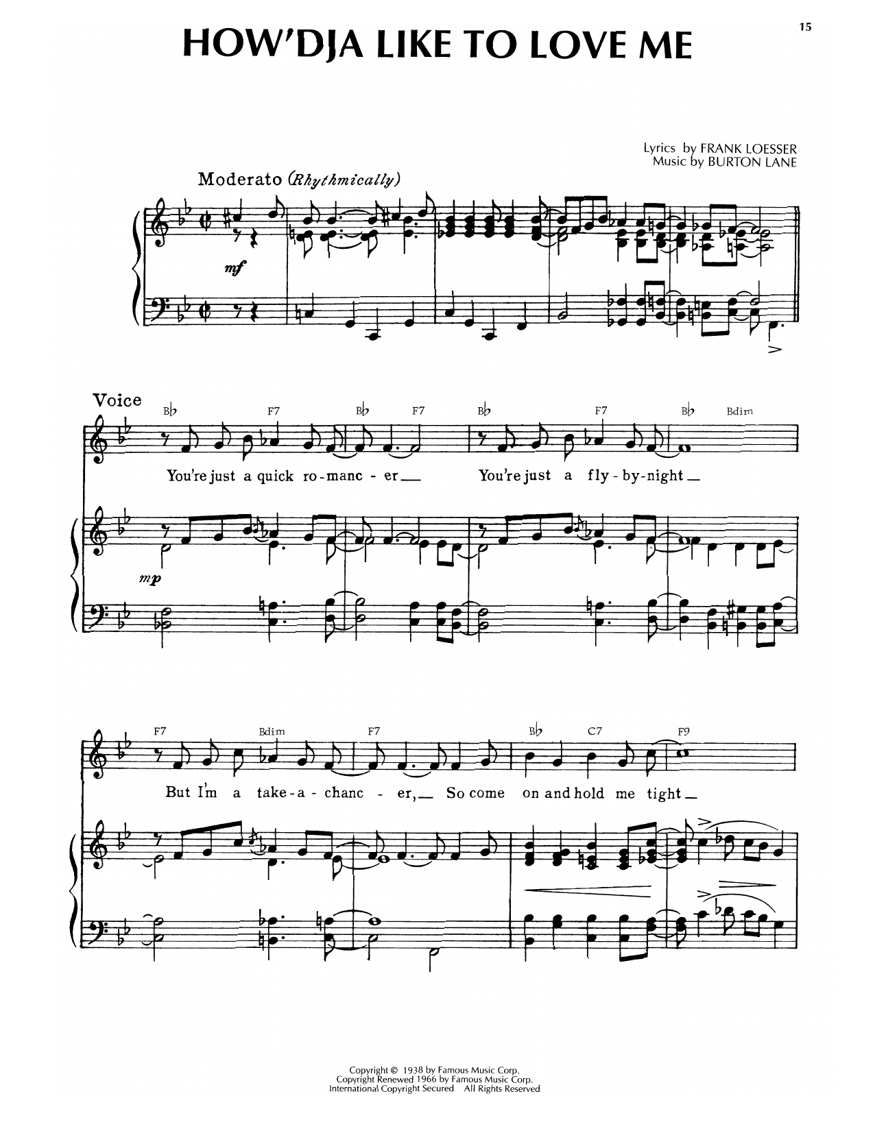 Download Burton Lane How'Dja Like To Love Me (from College Swing) Sheet Music and learn how to play Piano, Vocal & Guitar Chords (Right-Hand Melody) PDF digital score in minutes