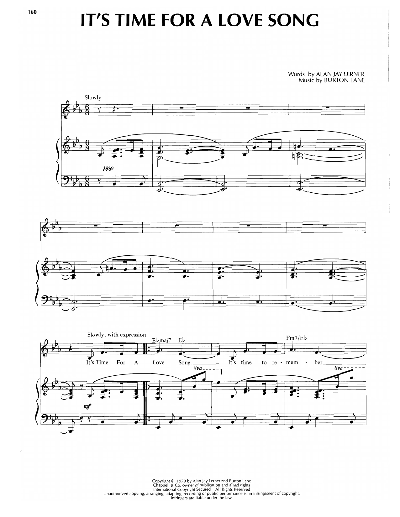 Download Burton Lane It's Time For A Love Song Sheet Music and learn how to play Piano, Vocal & Guitar Chords (Right-Hand Melody) PDF digital score in minutes