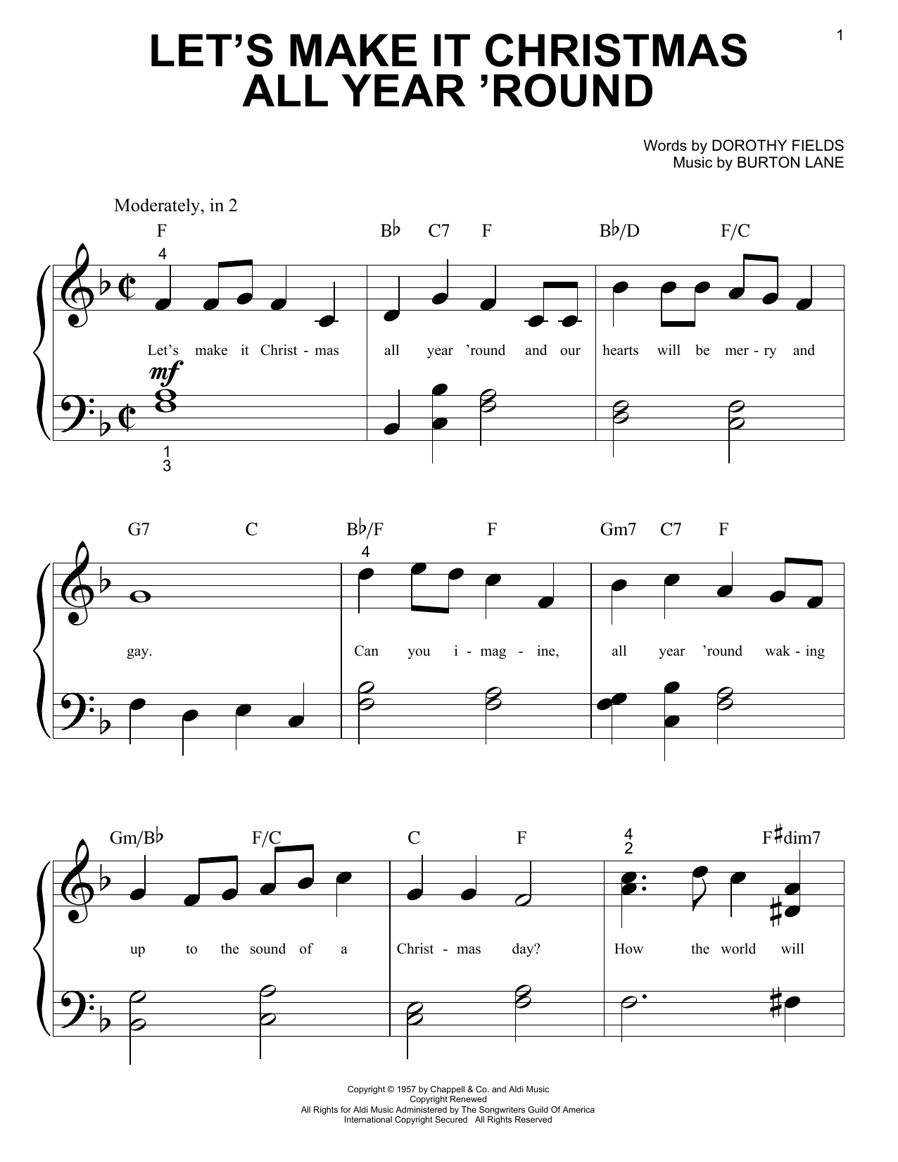 Download Burton Lane Let's Make It Christmas All Year 'Round Sheet Music and learn how to play Piano (Big Notes) PDF digital score in minutes