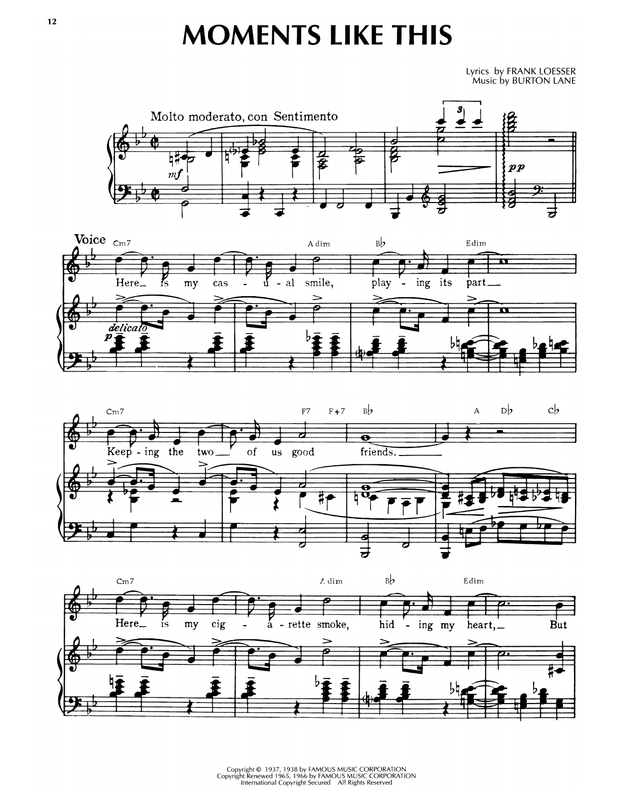 Download Burton Lane Moments Like This (from College Swing) Sheet Music and learn how to play Piano, Vocal & Guitar Chords (Right-Hand Melody) PDF digital score in minutes