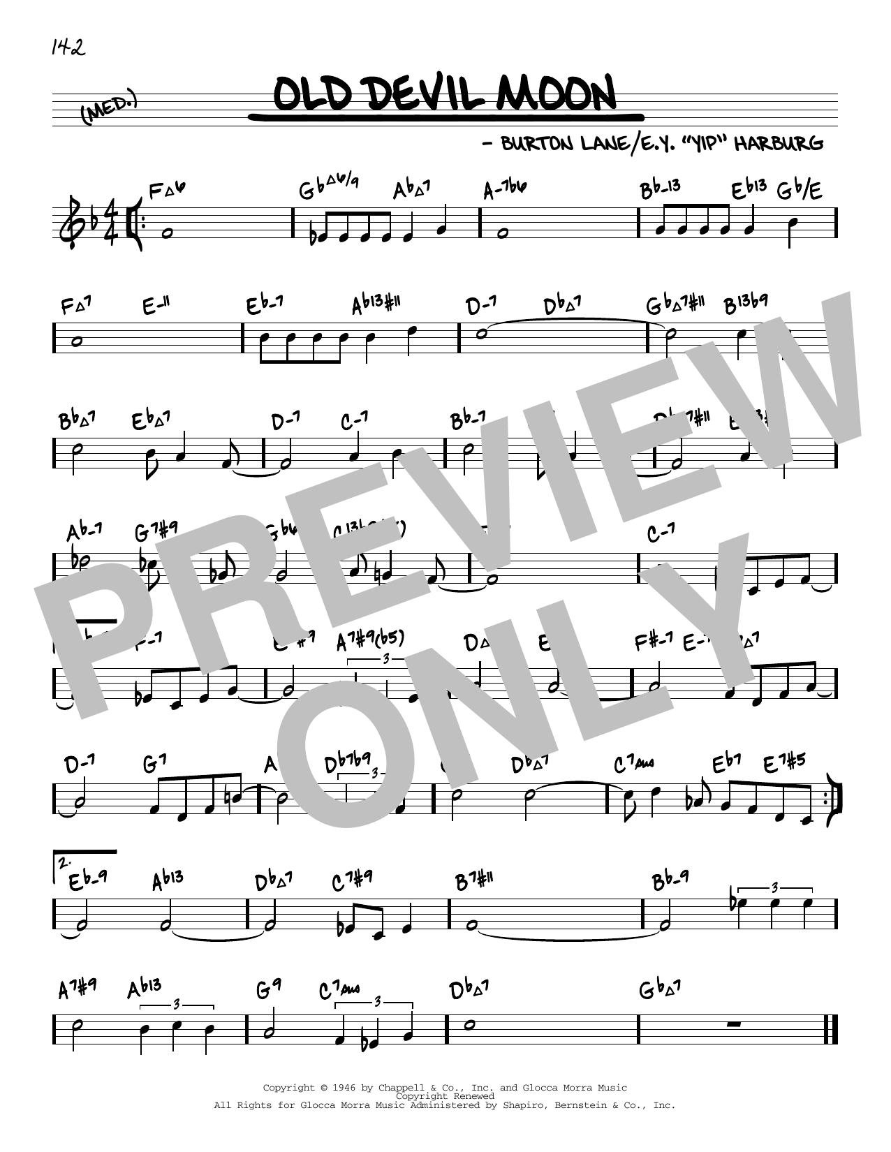 Download Burton Lane Old Devil Moon (arr. David Hazeltine) Sheet Music and learn how to play Real Book – Enhanced Chords PDF digital score in minutes