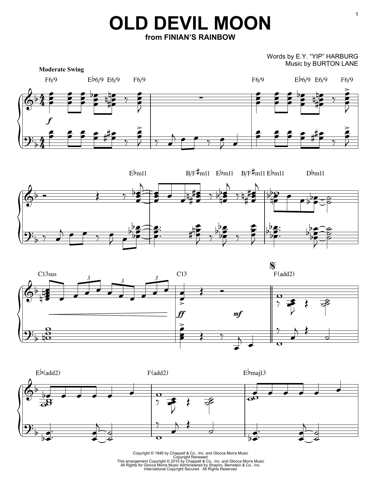 Download Burton Lane Old Devil Moon Sheet Music and learn how to play Piano PDF digital score in minutes