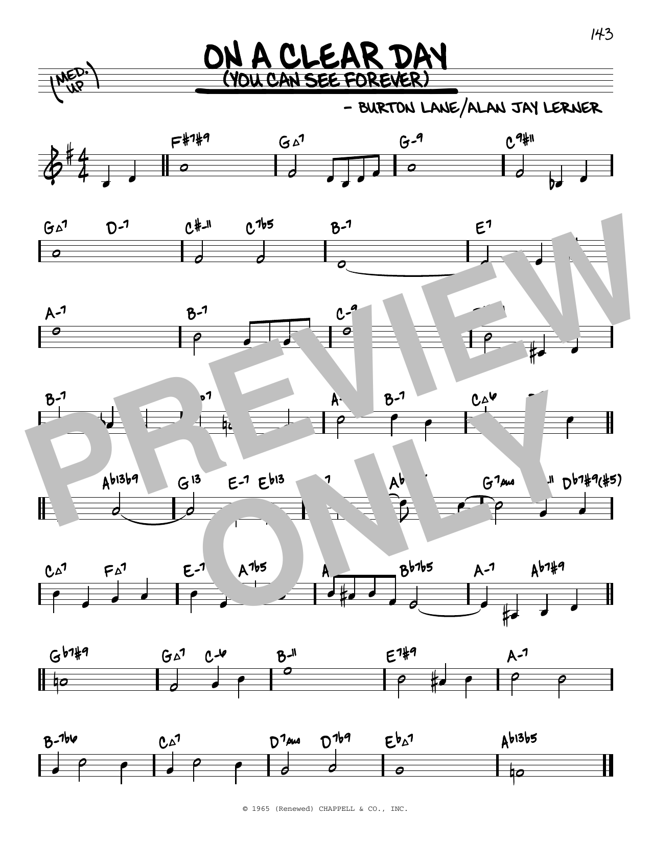 Download Burton Lane On A Clear Day (You Can See Forever) (arr. David Hazeltine) Sheet Music and learn how to play Real Book – Enhanced Chords PDF digital score in minutes