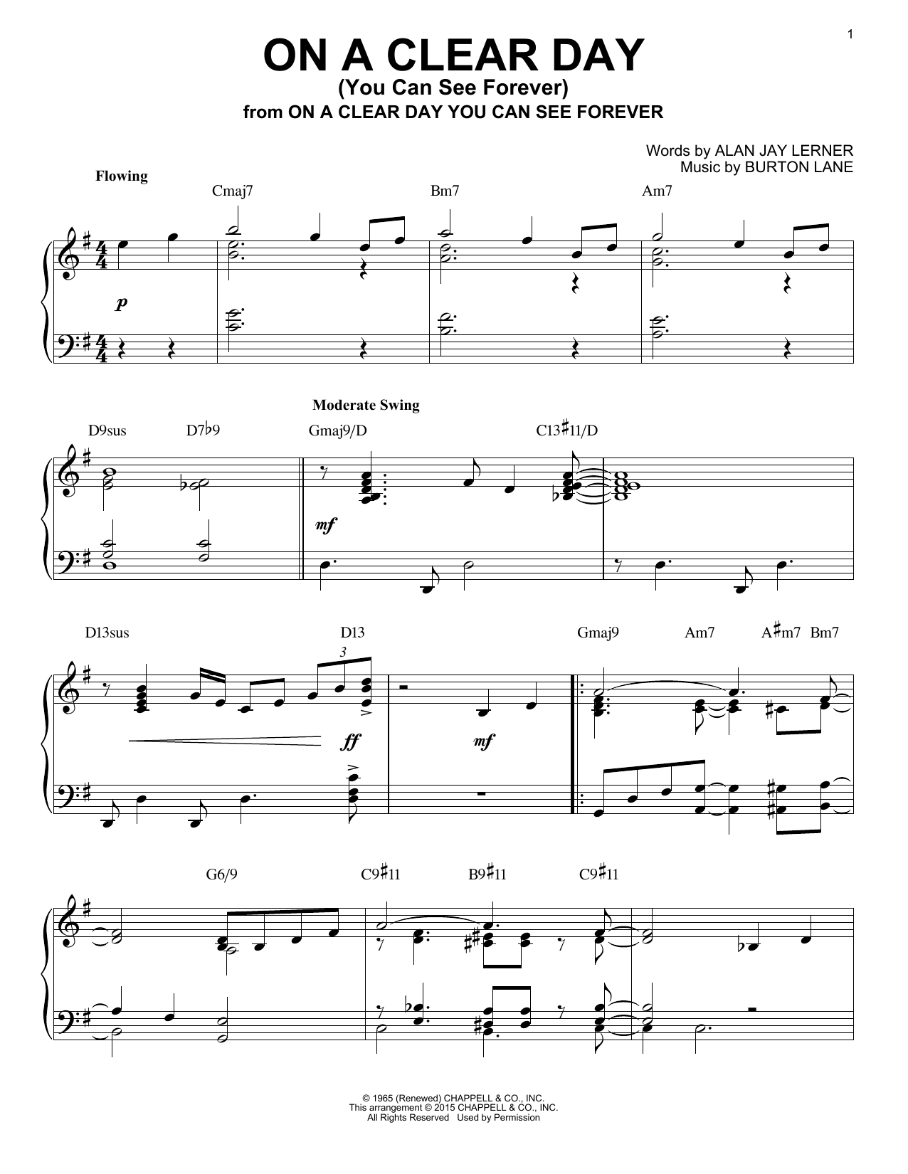 Download Burton Lane On A Clear Day (You Can See Forever) Sheet Music and learn how to play Piano PDF digital score in minutes