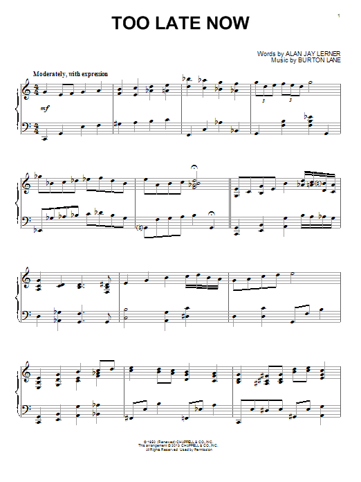 Download Burton Lane Too Late Now Sheet Music and learn how to play Piano PDF digital score in minutes