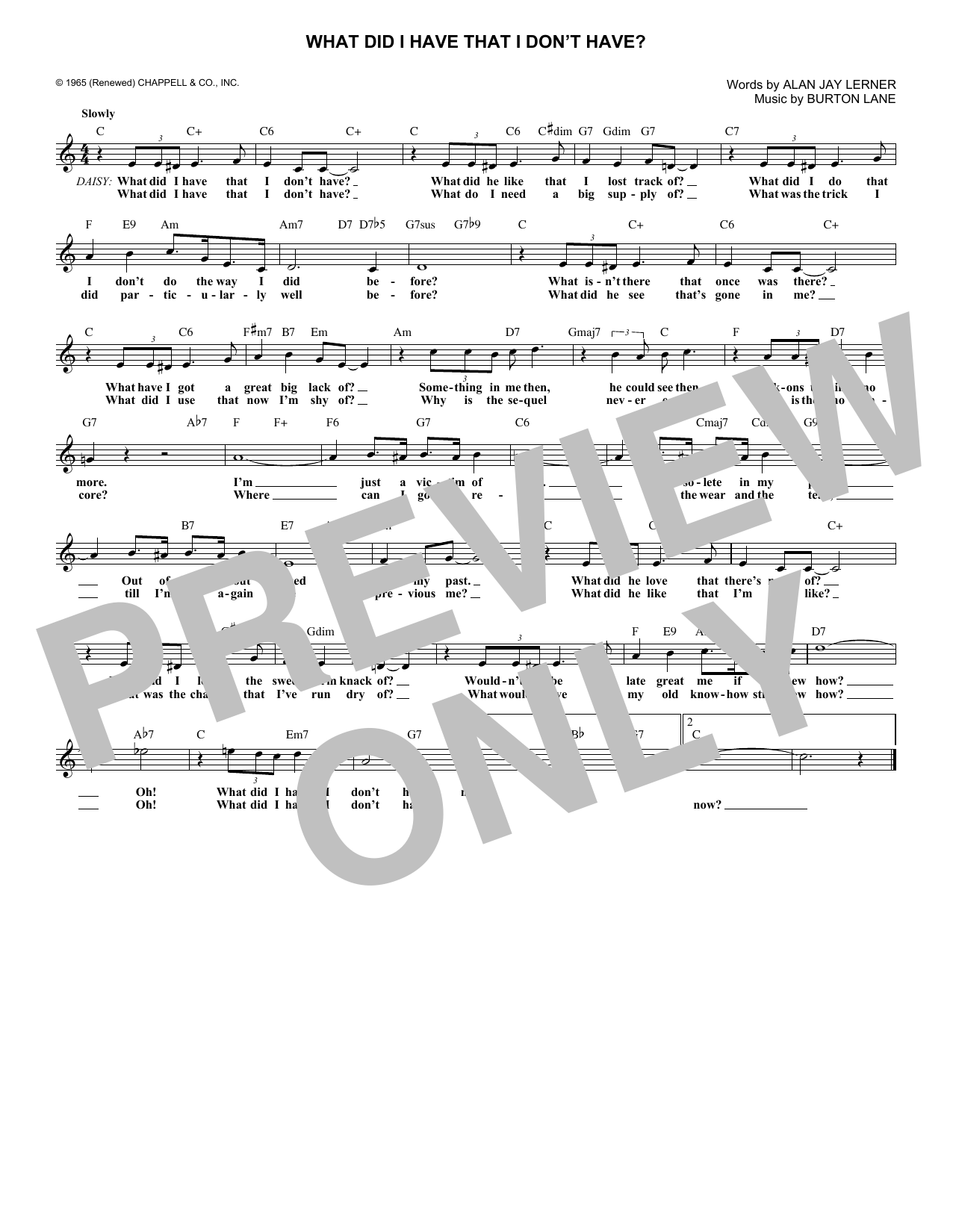 Download Burton Lane What Did I Have That I Don't Have? (from On A Clear Day You Can See Forever) Sheet Music and learn how to play Lead Sheet / Fake Book PDF digital score in minutes