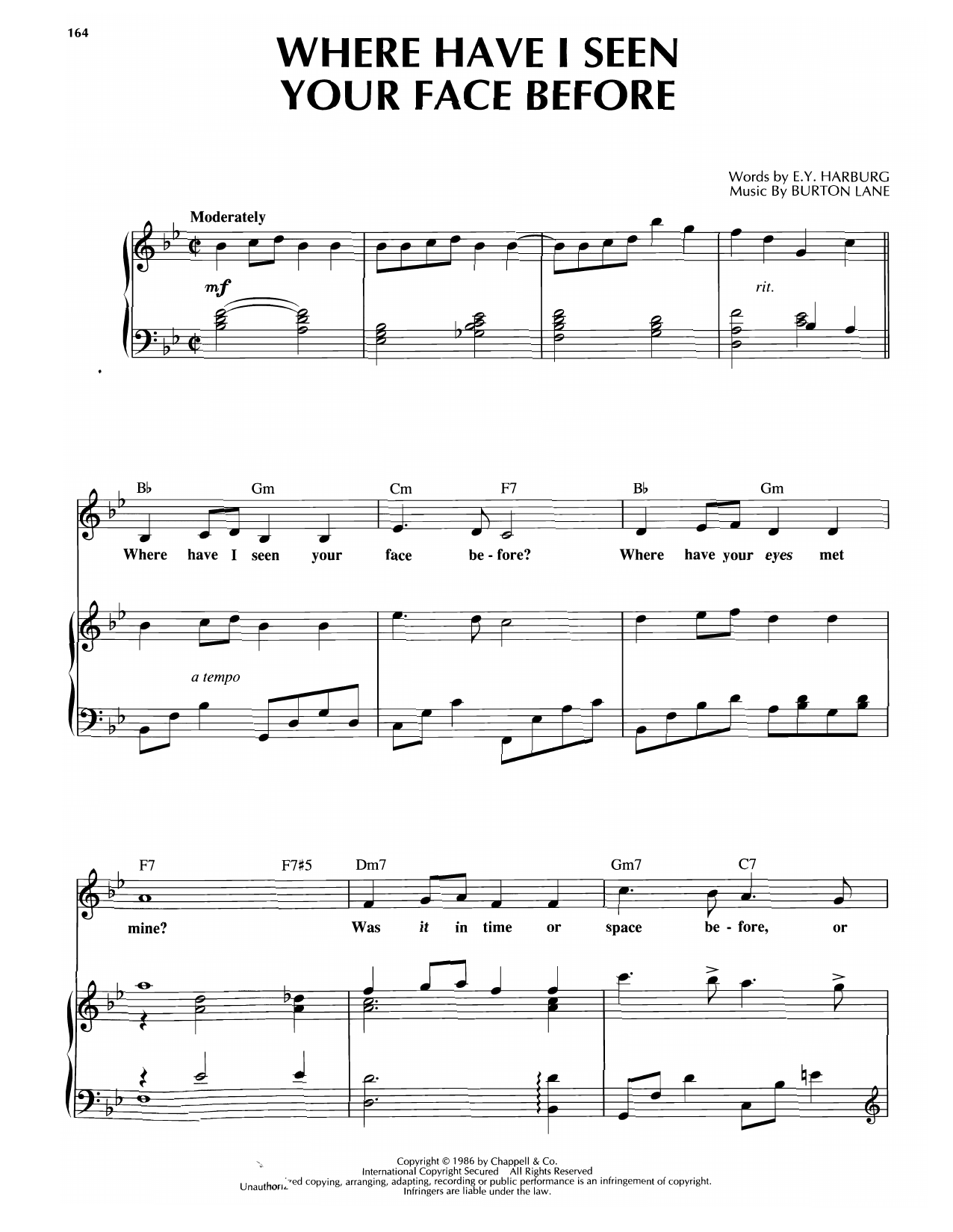 Download Burton Lane Where Have I Seen Your Face Before Sheet Music and learn how to play Piano, Vocal & Guitar Chords (Right-Hand Melody) PDF digital score in minutes