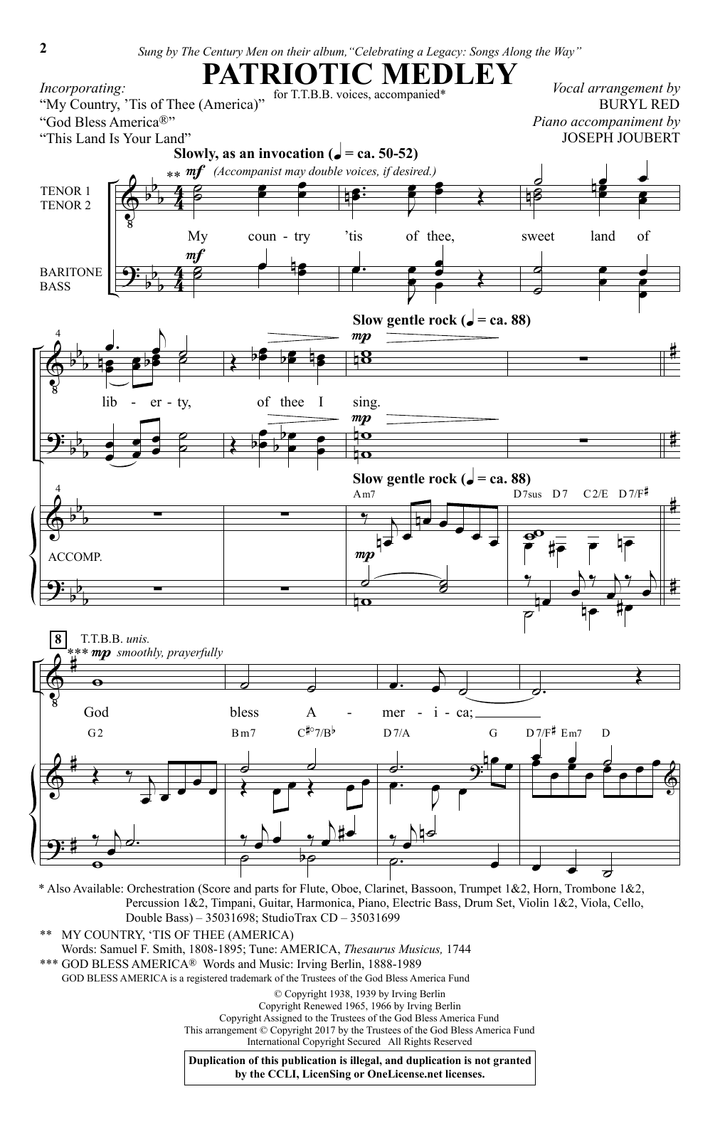 Download Buryl Red Patriotic Medley Sheet Music and learn how to play TTBB PDF digital score in minutes