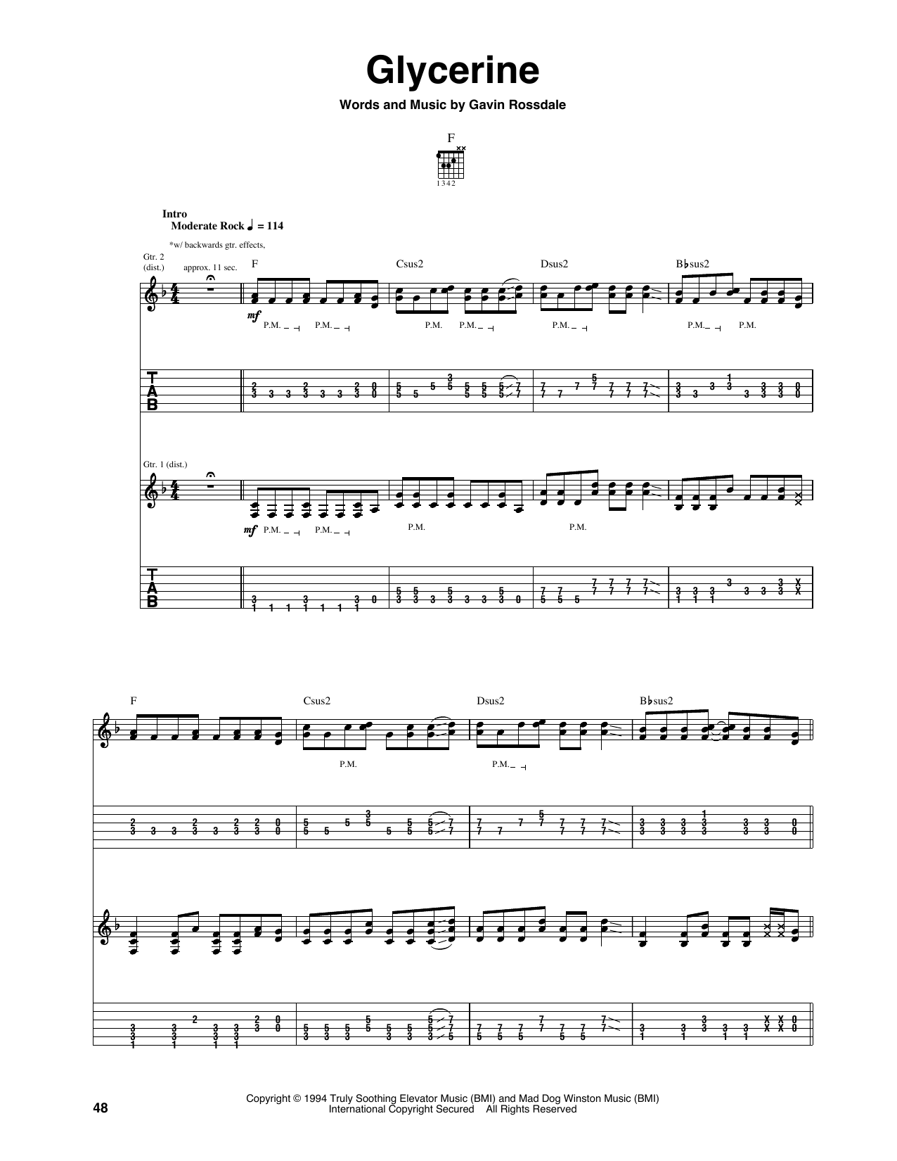 Download Bush Glycerine Sheet Music and learn how to play Guitar Tab PDF digital score in minutes