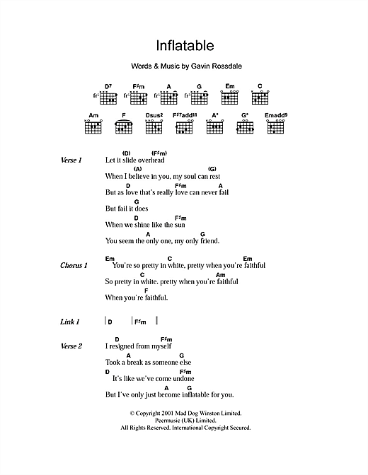 Download Bush Inflatable Sheet Music and learn how to play Lyrics & Chords PDF digital score in minutes