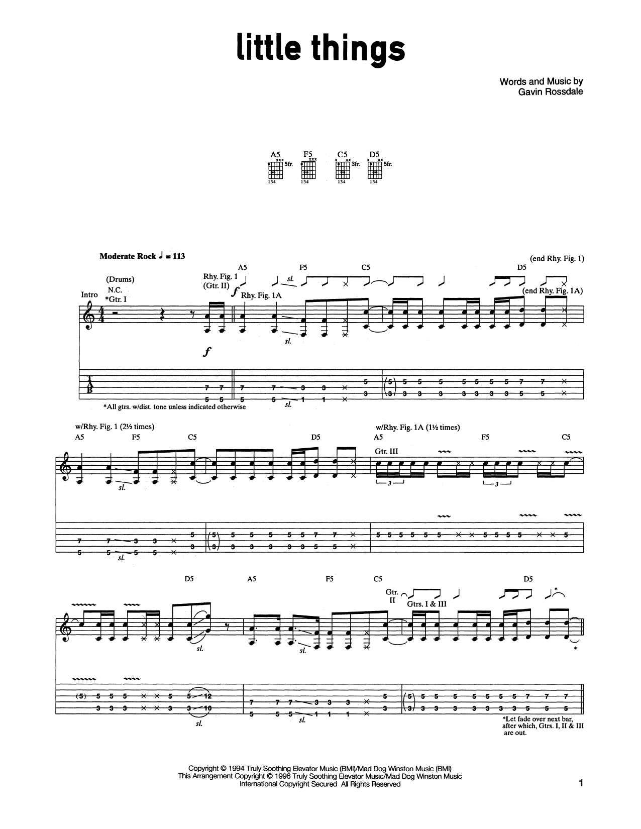 Download Bush Little Things Sheet Music and learn how to play Guitar Tab PDF digital score in minutes