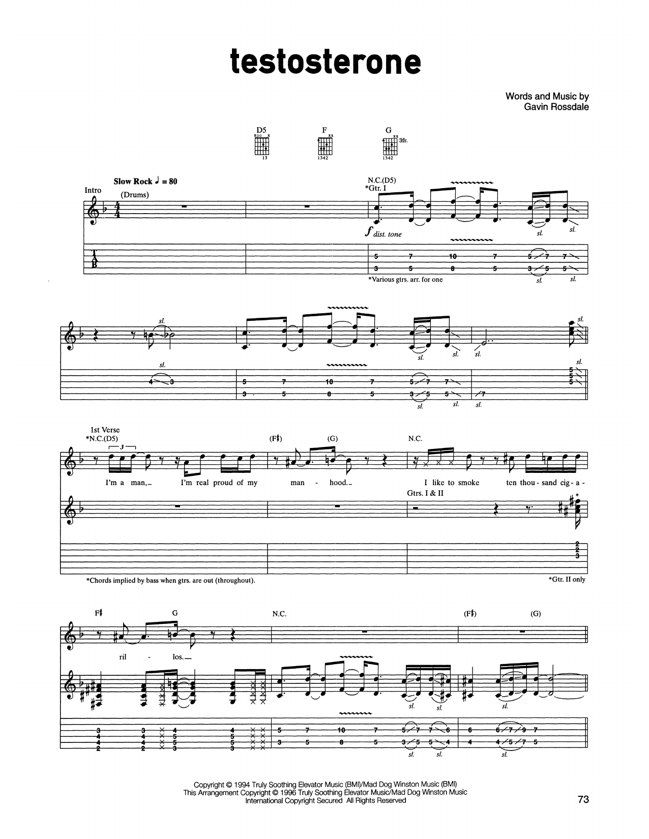 Download Bush Testosterone Sheet Music and learn how to play Guitar Tab PDF digital score in minutes