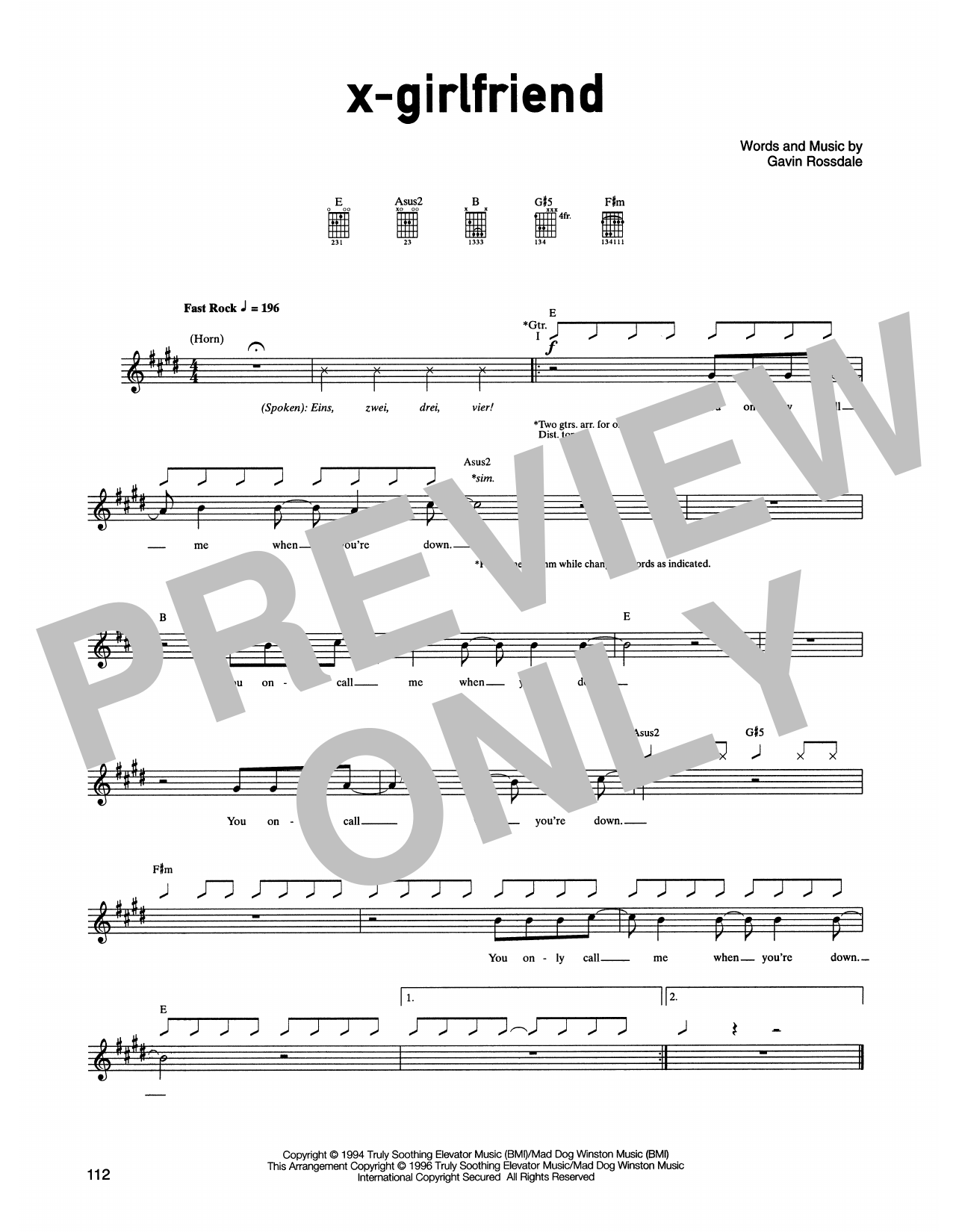 Download Bush X-Girlfriend Sheet Music and learn how to play Guitar Tab PDF digital score in minutes