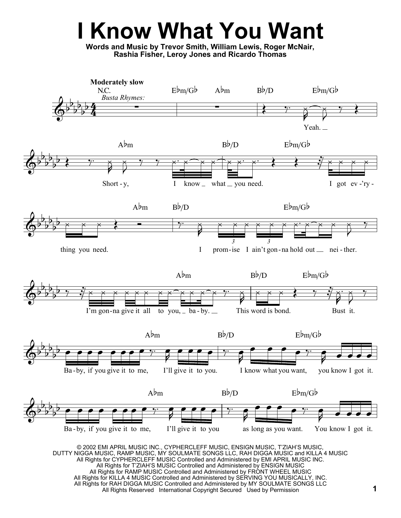Download Busta Rhymes & Mariah Carey Featuring The Flipmode Squad I Know What You Want Sheet Music and learn how to play Voice PDF digital score in minutes