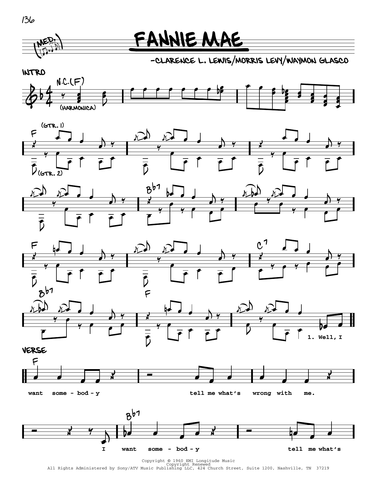 Download Buster Brown Fannie Mae Sheet Music and learn how to play Real Book – Melody & Chords PDF digital score in minutes