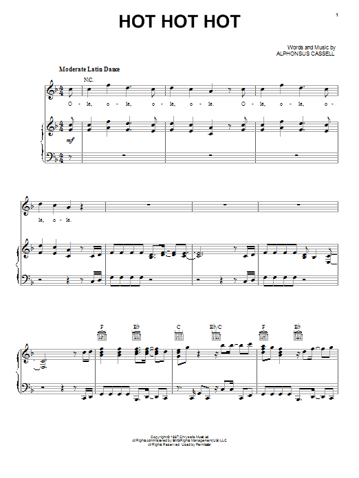 Download Alphonsus Cassell Hot Hot Hot Sheet Music and learn how to play Melody Line, Lyrics & Chords PDF digital score in minutes