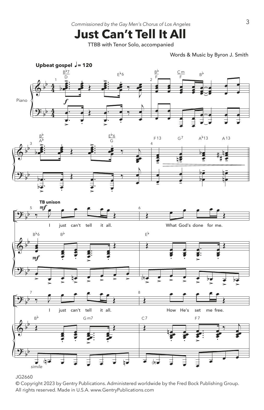 Download Byron J. Smith Just Can't Tell It All Sheet Music and learn how to play TTBB Choir PDF digital score in minutes